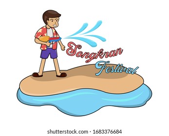 Vector boy playing water gun songkran festival of Thailand design background, illustration