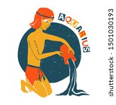 Vector boy pouring water from a jug. Aquarius boy original design. Can be used for poster, greeting card, birthday party, invitation. Vector illustration