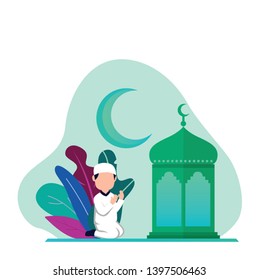 Vector boy is praying in the moment of ramadan