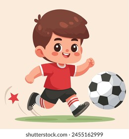 Vector a boy with a red shirt that says soccer on it