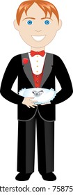 Vector of boy with rings and pillow. Ring Bearer