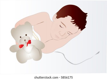 vector - Boy sleeping with teddy bear on Christmas Eve