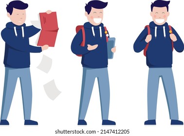 Vector boy student with backpack and book