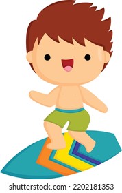 a vector of a boy surfing