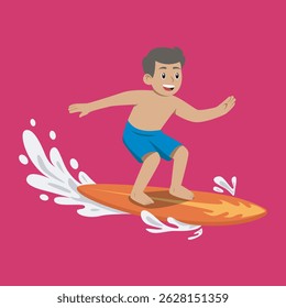 vector boy surfing breaking the waves
