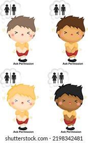 a vector of a boy wanting to use the toilet