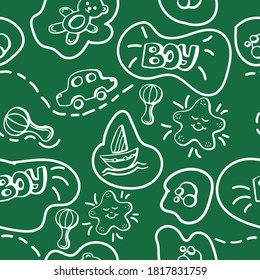 Vector boys background with cartoon handdrowing. Seampless pattern