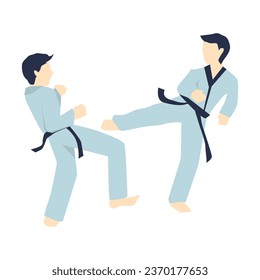 vector of boys doing martial art practice in karate club