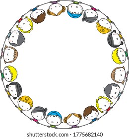 niños vectores y niñas con un fondo de borde circular