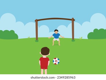 Vector boys playing soccer in the park by iqbal manjavanis