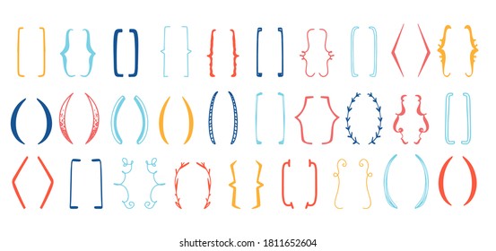 Vector bracket quote set for modern design. Vector doodle illustration. Modern shapes. Box icon.