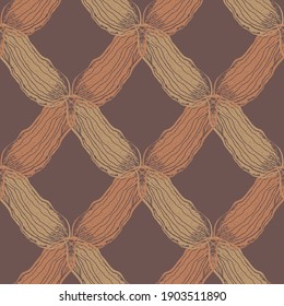 Vector braid effect damask weave seamless interlace pattern background. Backdrop with woven style yarn plait strands. Geometric baroque lattice in warm brown. Elegant diagonal criss cross repeat.