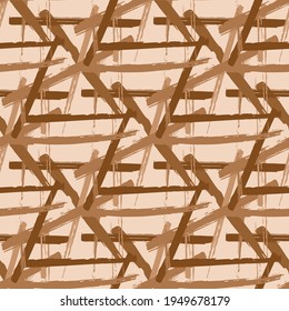 Vector braid effect damask weave seamless interlace pattern background. Macrame style ribbon plait lattice monochrome ochre backdrop. Geometric modern grid knotwork. All over print for packaging