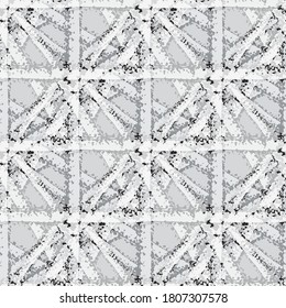 Vector braid effect grid weave seamless interlace pattern background. Monochrome gray marble woven style plaited lattice backdrop. Geometric grunge layered knotwork. All over print for packaging