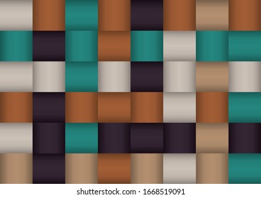 Vector Braided ribbon colorful background, tan, teal, white smooke, chocolate brown and burnt sienna