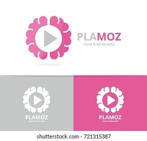 Vector brain and button play logo combination. Education and record symbol or icon. Unique science and audio, video logotype design template.