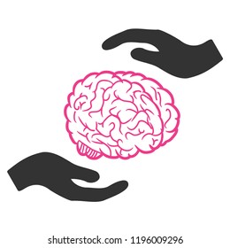 Vector brain care hands illustration. An isolated illustration on a white background.