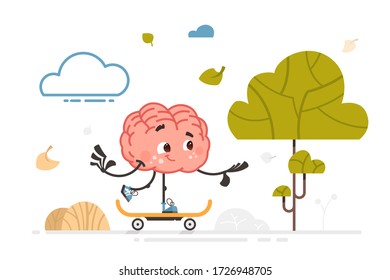 carácter cerebral vectorial en la ilustración de color de actividad al aire libre