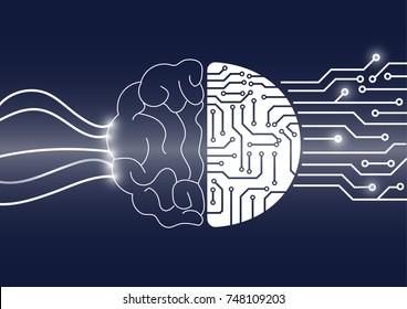 Vector Brain And Circuit Board, Artificial Intelligence Or AI Concept.