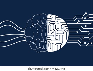 Vector Brain And Circuit Board, Artificial Intelligence Or AI Concept.