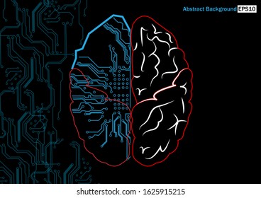 Vector brain with circuit board technology. Digital technology  concept. illustration vector design background