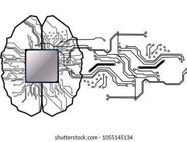 Vector brain with circuit  human. Concept illustration of process in the center of computer system.illustation vector design