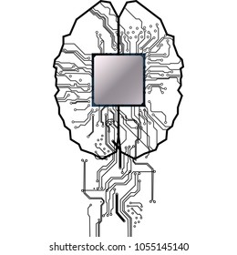 Vector brain with circuit  human. Concept illustration of process in the center of computer system.illustation vector design