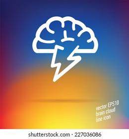 Vector brain cloud thin line icon with nice details on smooth gradient mesh background. Useful for web design and application interface. Great for branding and infographics.