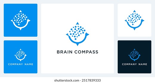 Vetor de ícone de bússola cerebral e modelo de design de logotipo