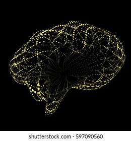 Vector Brain Consisting of Points. Abstract Brain shape Grid. Technology or Networks Style. 