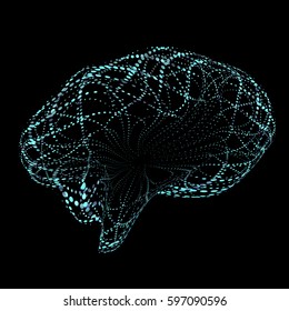 Vector Brain Consisting of Points. Abstract Brain shape Grid. Technology or Networks Style. 