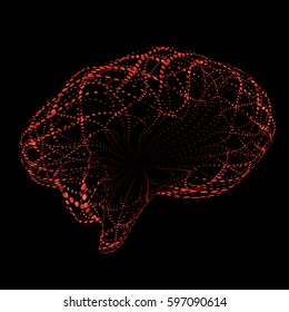 Vector Brain Consisting of Points. Abstract Brain shape Grid. Technology or Networks Style. 