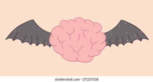 Vector  brain with devil wing show bad thinking.