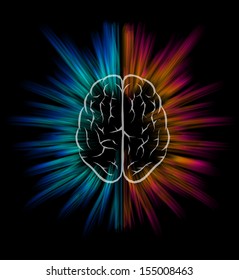 Vector brain and explosion on black background. Elements are layered separately in vector file. 