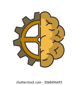 Vector brain filled line icon, monotone color with small shadow white background