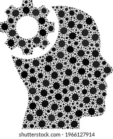 Vector brain gear covid-2019 mosaic icon created for doctor advertisement. Brain gear mosaic is formed from randomized covid pathogen icons.