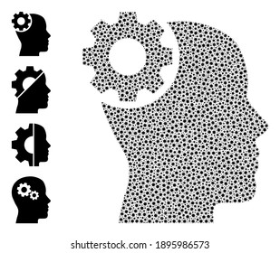 Vector brain gear icon covid mosaic. Brain gear mosaic is formed of tiny covid virulent icons. Abstraction is done for pharmacy illustrations.