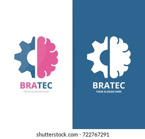 Vector brain and gear logo combination. Education and mechanic symbol or icon. Unique science and industrial logotype design template.