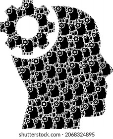 Vector brain gear mosaic is composed with random recursive brain gear pictograms. Fractal mosaic of brain gear.