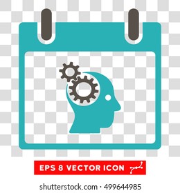 Vector Brain Gears Calendar Day EPS vector pictogram. Illustration style is flat iconic bicolor grey and cyan symbol on a transparent background.