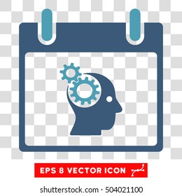 Vector Brain Gears Calendar Day EPS vector icon. Illustration style is flat iconic bicolor cyan and blue symbol on a transparent background.