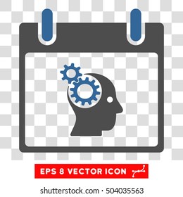 Vector Brain Gears Calendar Day EPS vector icon. Illustration style is flat iconic bicolor cobalt and gray symbol on a transparent background.