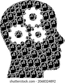Vector brain gears composition is designed from repeating recursive brain gears elements. Recursive collage from brain gears.