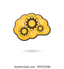Vector brain icon with gears. Business idea concept.