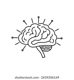 Vector brain icon with radiating digital lines showing neural activity and artificial intelligence processing.
