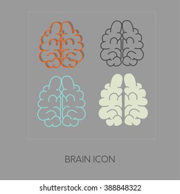 Vector brain icons. 4 stylish thin line icons with different colors. Brain Icons with shadow, different varian. The human brain. Concept intelligent and creative person