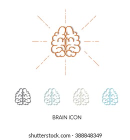 Vector brain icons. 5 stylish thin line icons with different colors. Brain Icons with shadow