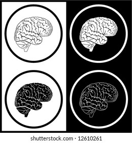 Vector brain icons. Black and white. Simply change.