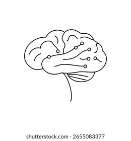 Ilustração do cérebro vetorial com caminhos de nós ramificados, simbolizando dados e conexões neurais.