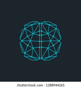 Vector brain illustration in futuristic structure. Blue background on black background.